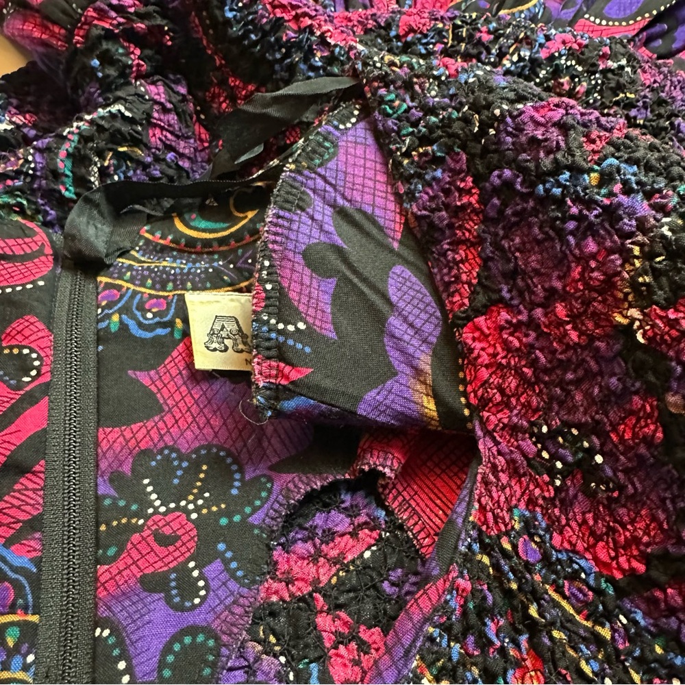 Vintage 1990s Paisley Drop Waist Midi Dress Purple Pink Bow Detail Boho - Picture 10 of 12